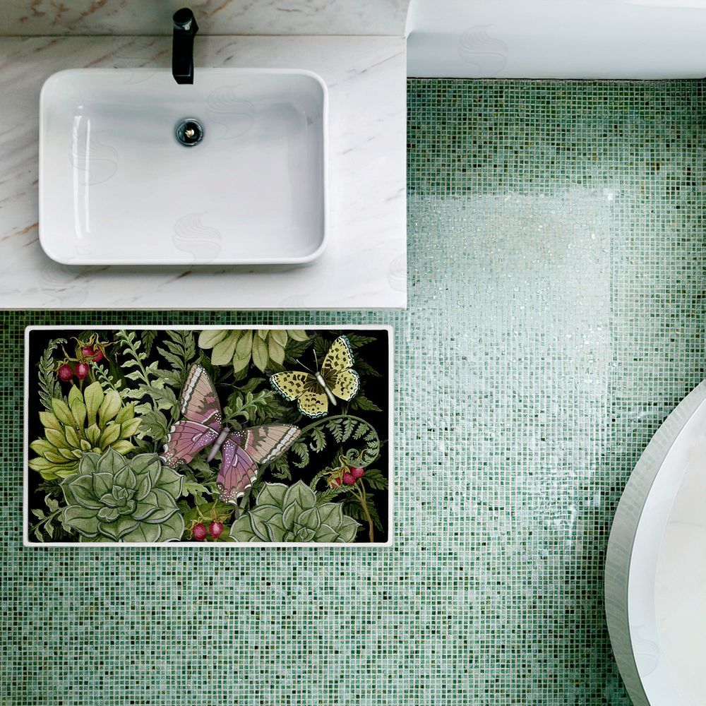 Nicole Tamarin | Dark Succulents Midnight Garden Plush Bath Mat