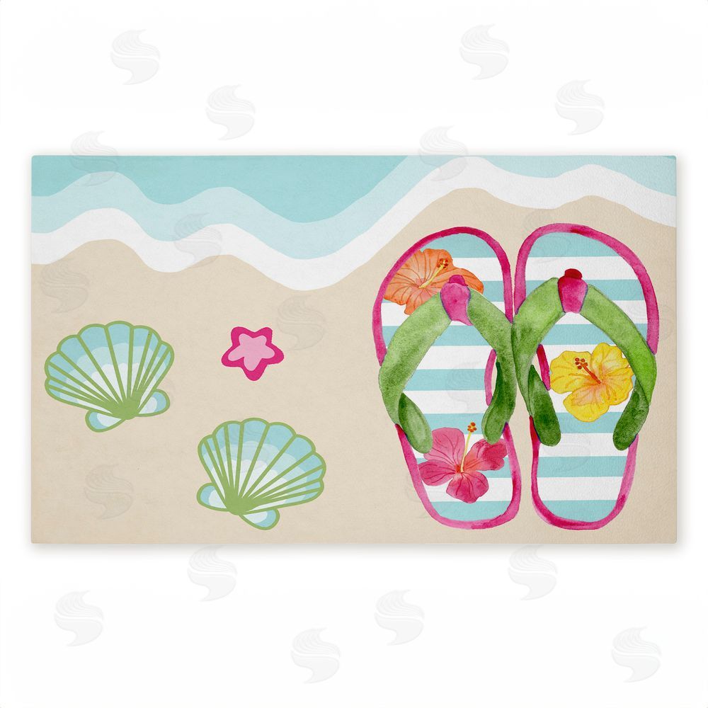 Audrey Jeanne Roberts | Flip Flops on Beach Shore Non-Woven Door Mat