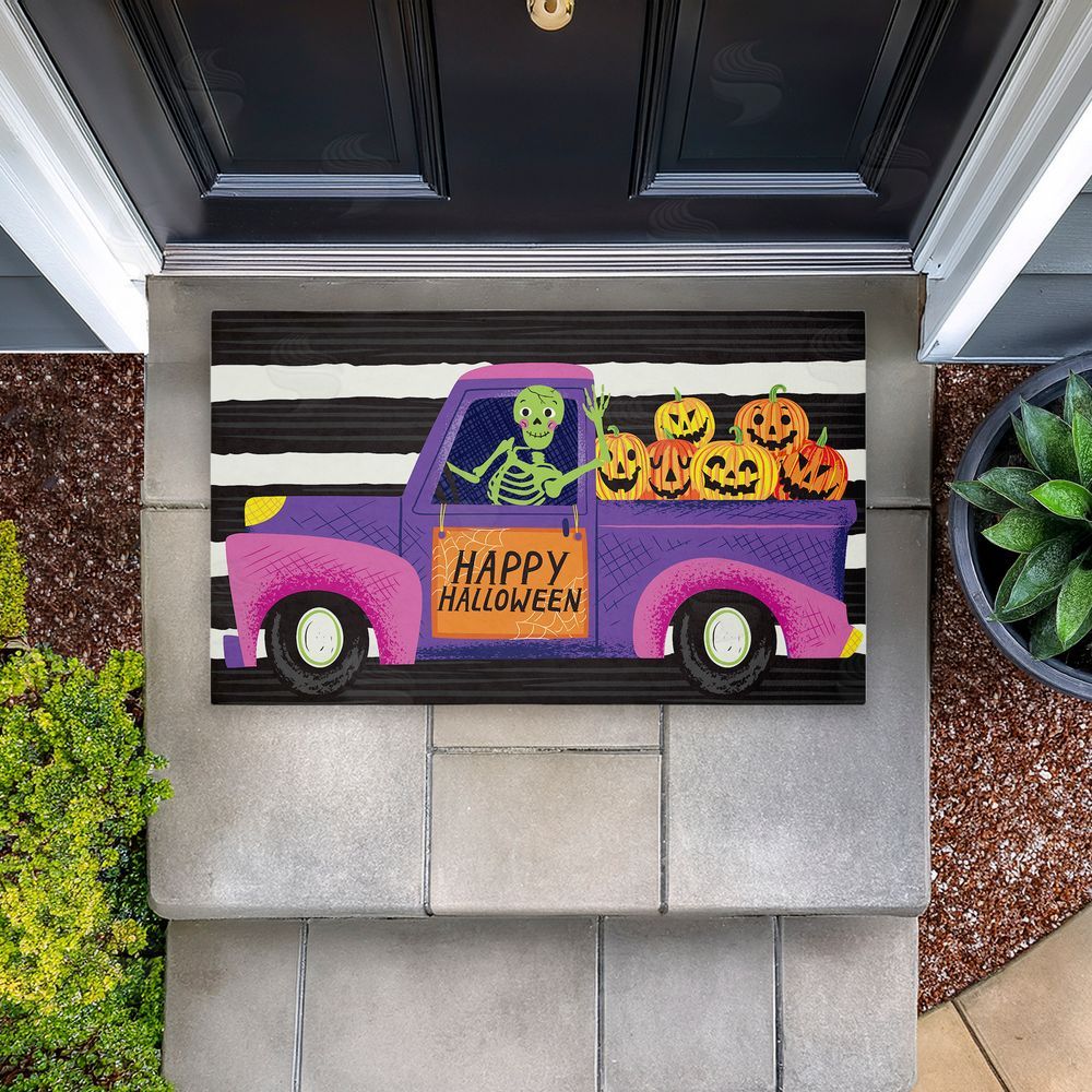 Arrolynn Weiderhold | Happy Halloween Skeleton Driver Non-Woven Door Mat