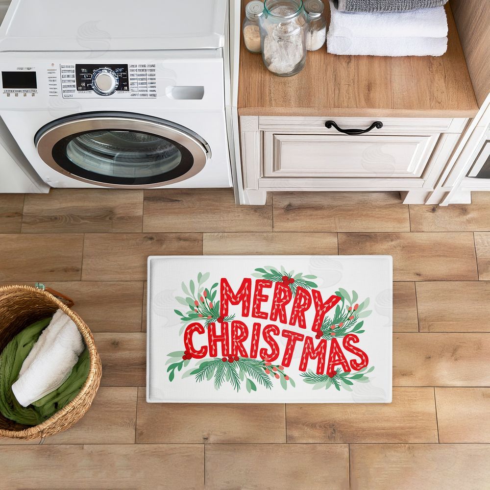 Heather McLaughlin | Merry Christmas with Seasonal Greenery Plush Bath Mat