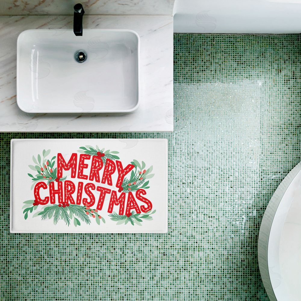 Heather McLaughlin | Merry Christmas with Seasonal Greenery Plush Bath Mat