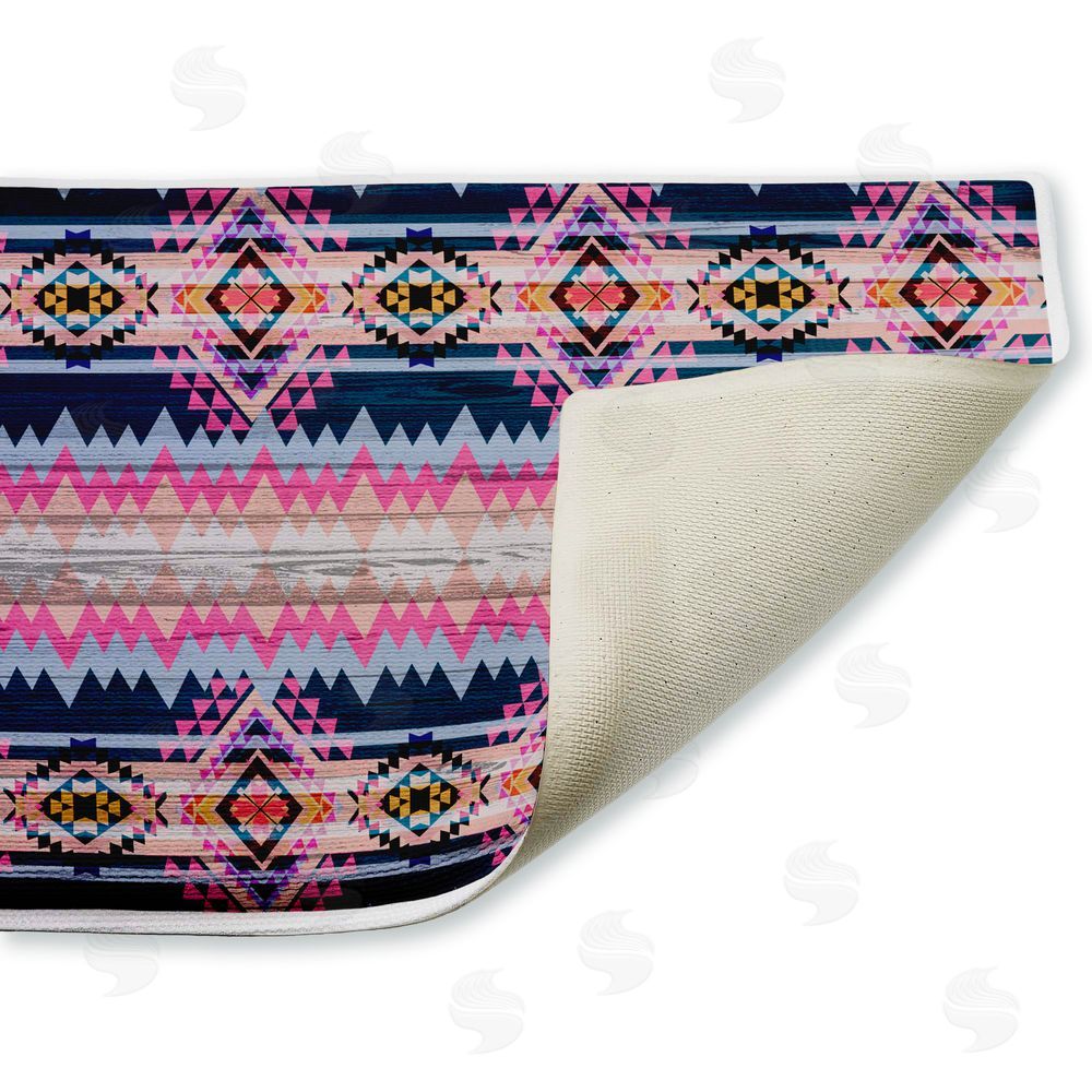 Jennifer Ellory | Boho Geometric Pink & Blue Plush Bath Mat