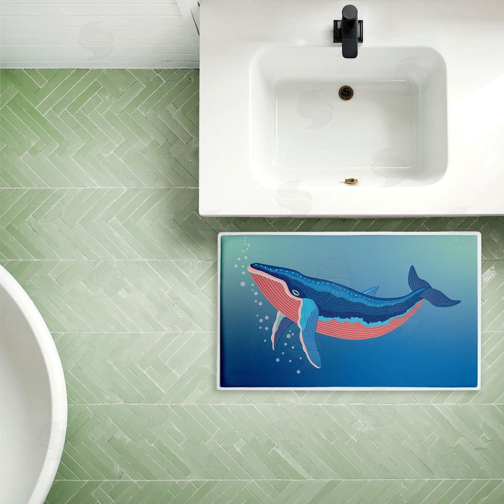 Darlene Seale | Coastal Whale with Bubbles Plush Bath Mat