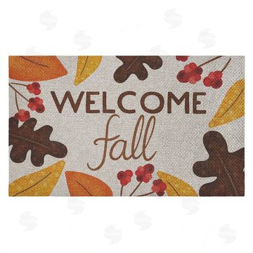 Emily Cromwell | Welcome Fall Leaf Border Faux Sisal Door Mat
