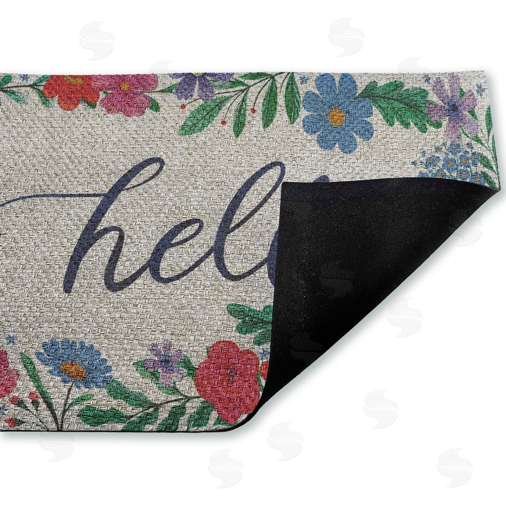 Arrolynn Weiderhold | Hello Cursive & Floral Border Faux Sisal Door Mat