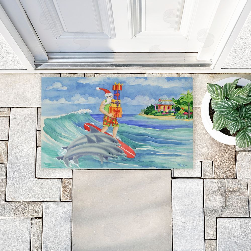 Paul Brent | Surfing Santa & Dolphins Non-Woven Door Mat