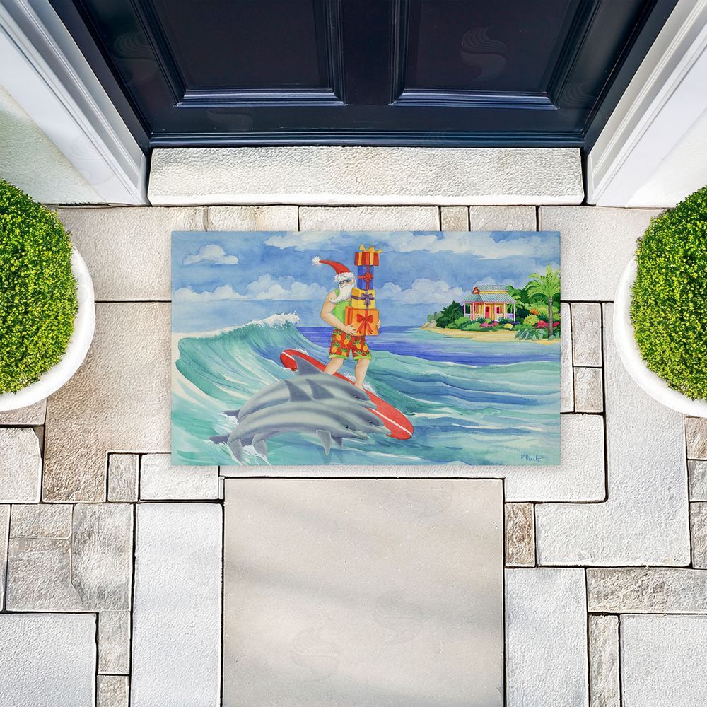 Paul Brent | Surfing Santa & Dolphins Non-Woven Door Mat