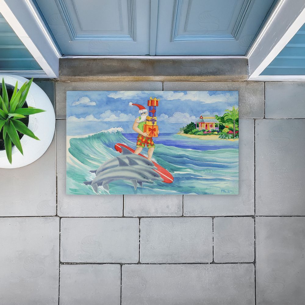 Paul Brent | Surfing Santa & Dolphins Non-Woven Door Mat