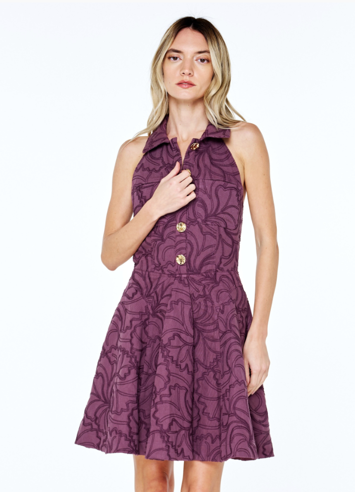 VEX BUTTON DOWN HALTER NECK MINI DRESS
