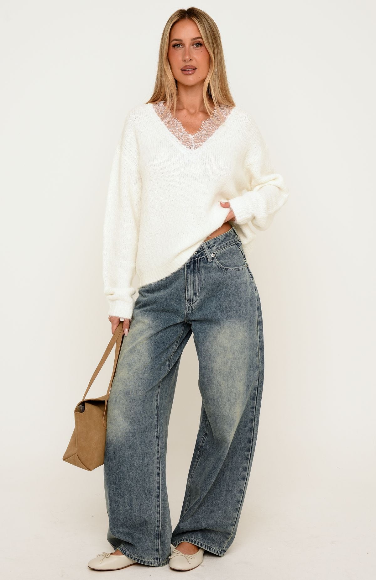Rosaline Lace Knit Sweater Off White