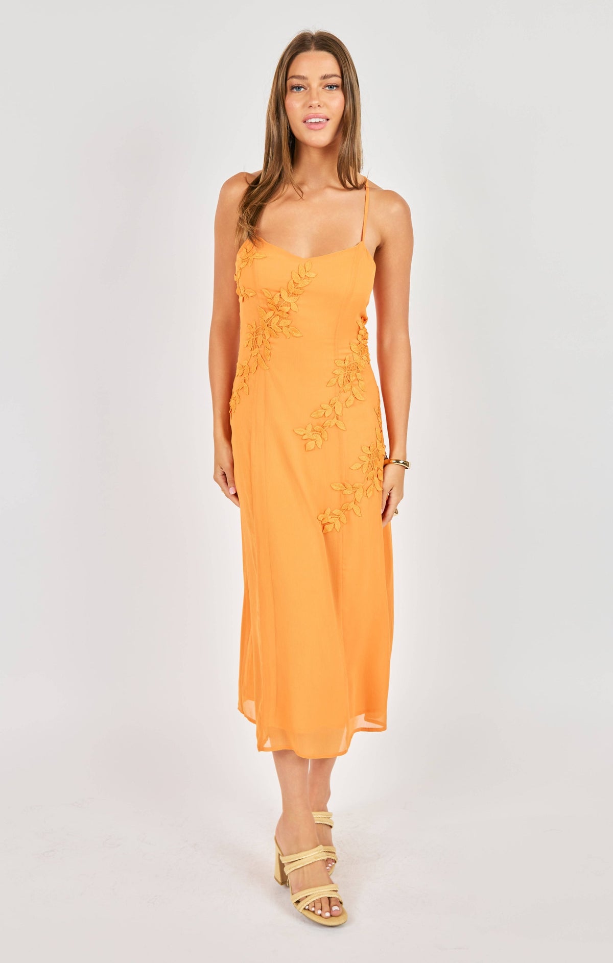 PRICKLY PETAL APPLIQUE MIDI DRESS