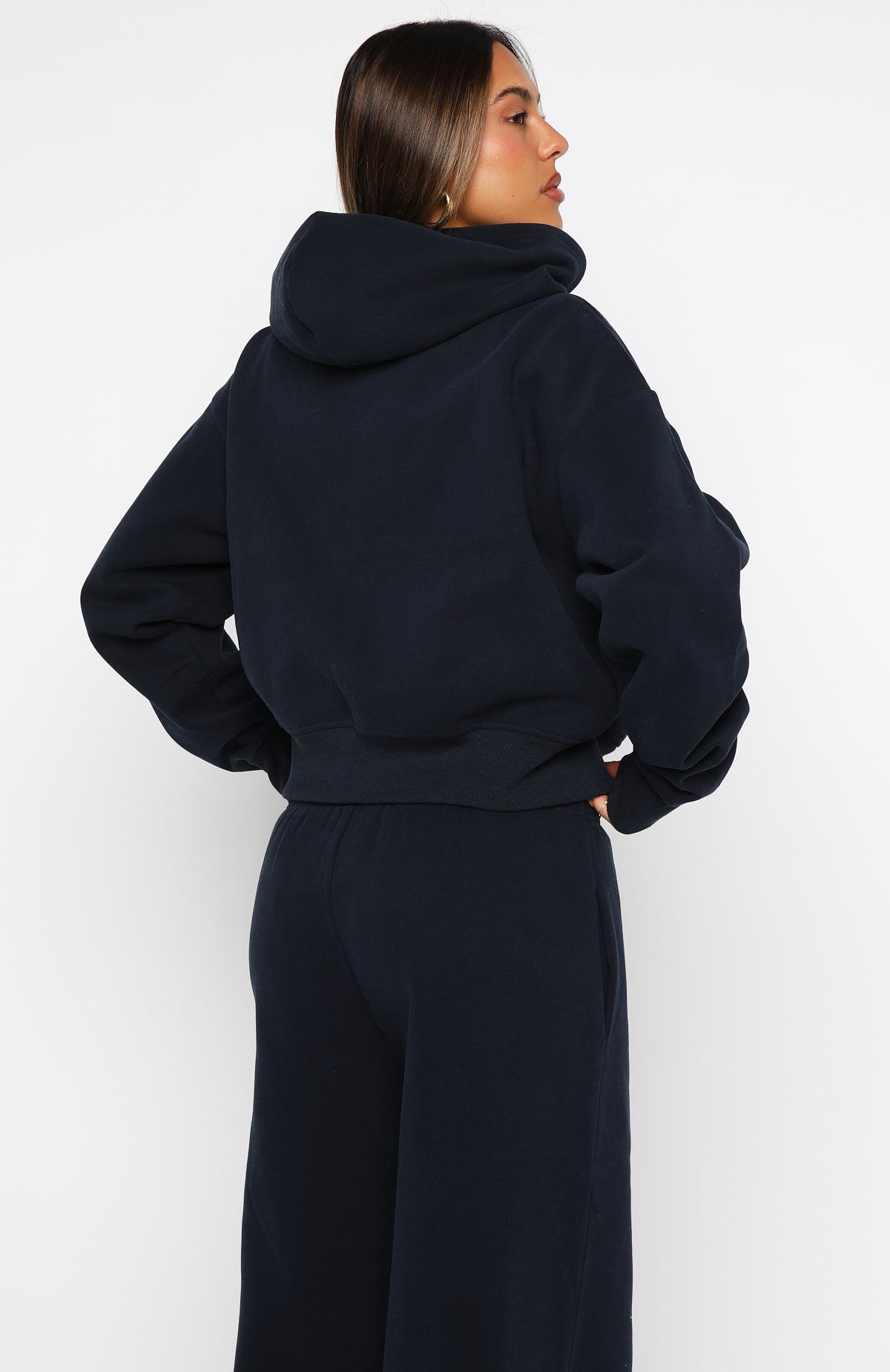Daydreamers Madeline Boxy Zip Front Hoodie Navy
